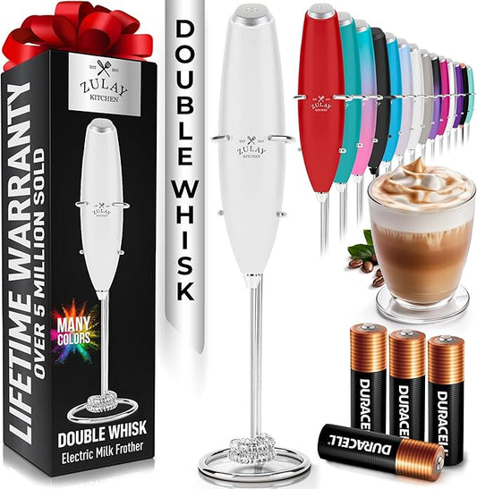 Zulay Kitchen Whisk Milk Frother with 4 Duracell Batteries - Powerful Handheld Foam Maker for Coffee, Lattes, Matcha, Hot Chocolate & Cappuccinos - Whip Creamy Froth in Seconds by ZulayKitchen