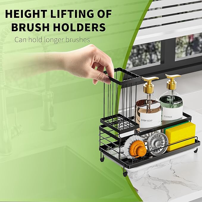 Cisily Large Capacity Kitchen Sink Caddy Organizer, Rustproof Non-Slip Sponge Holder With Dish Brush Holder Organizer, Kitchen Organization and Storage, Essentials Accessories for Countertop - Image 2