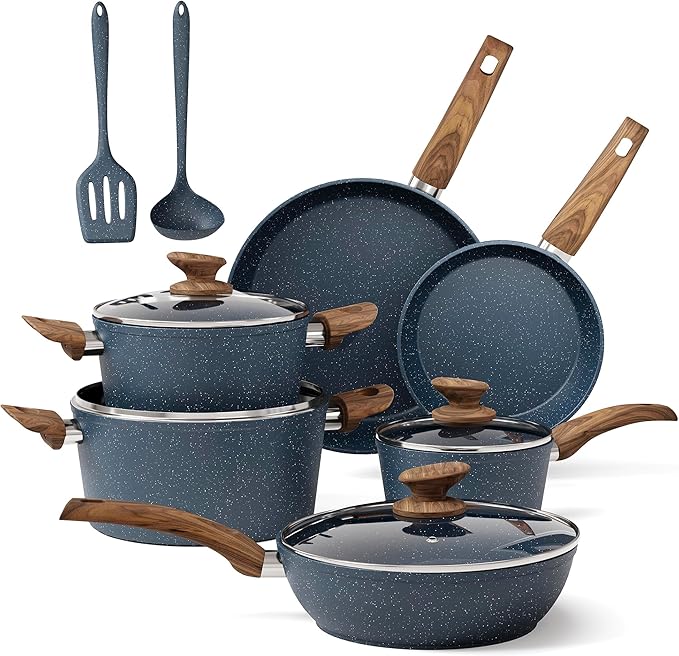 MAISON ARTS Pots and Pans Set Non Stick, Kitchen Cookware Sets Nonstick, 12 Piece Granite Cooking Pot and Pan for Induction, Stovetop, Blue by MAISONARTS
