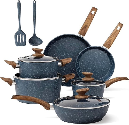 MAISON ARTS Pots and Pans Set Non Stick, Kitchen Cookware Sets Nonstick, 12 Piece Granite Cooking Pot and Pan for Induction, Stovetop, Blue by MAISONARTS