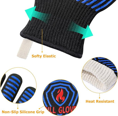 QUWIN BBQ Gloves, Oven Gloves 1472℉ Extreme Heat Resistant, Grilling Gloves Silicone Non-Slip Oven Mitts, Kitchen Gloves for BBQ, Grilling, Cooking, Baking-1 Pair (One Size Fits Most, Black/Blue) - Image 5
