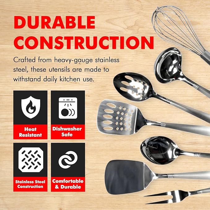 Chef Craft - 8 Piece Stainless Steel Kitchen Utensils Set with Utensil Holder - Image 3