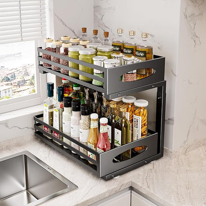 Under Sink Organizer, 2 Tier Under Sink Organizers and Storage, Adjustable Height, Slide out Metal Cabinet Organizers, Pull out Cabinet Storage Drawer Shelf for Kitchen Bathroom (Black, 1 Pack) - Image 7