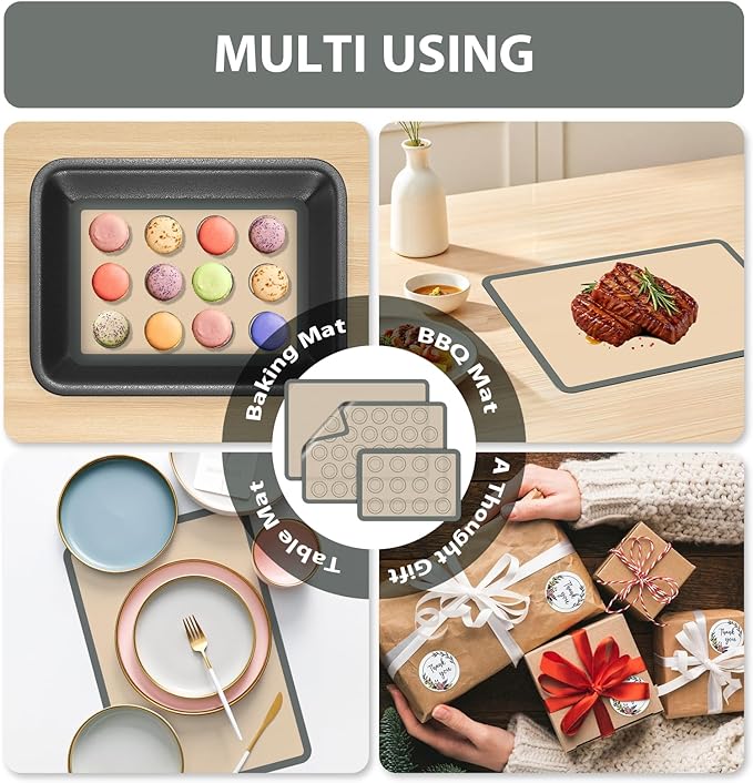 Macaron Silicone Baking Mats, 3 PCS Non Stick Macaroon Mat Silicone for Macarons, Cookie, Pastry, Gray - Image 6