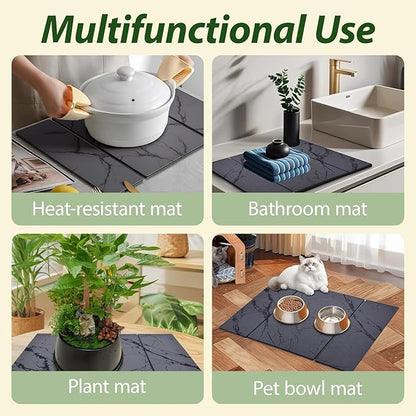 Large Stone Drying Mat for Kitchen Counter, 24"x16" Collapsible Quick Dry Dish Drying Mat, Water-Absorbent Marble Diatomaceous Earth Mats for Bottles Cups Dishes, Match Any Countertop - Image 5