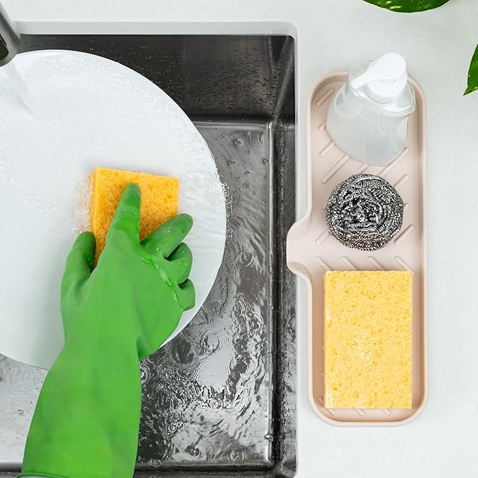 Zulay Kitchen Large Silicone Sponge Holder (12x4) – Flexible Sink Organizer Tray for Kitchen & Bathroom – Multipurpose Soap Dish for Sponges, Makeup, Trinkets & More (Ivory) - Image 3