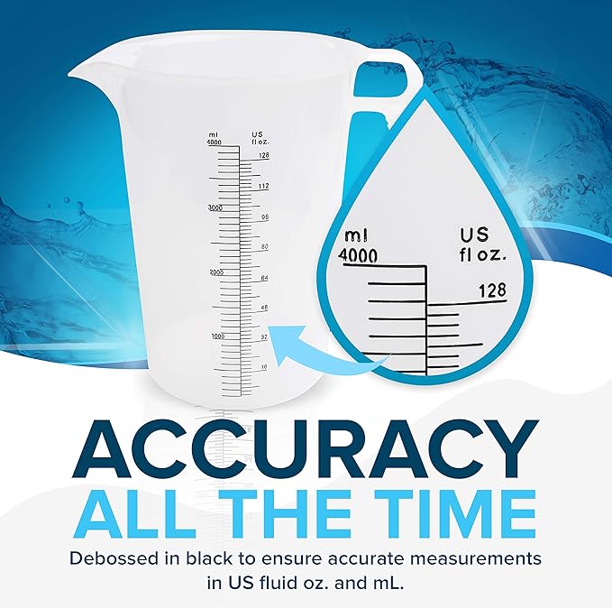 ACCUPOUR 64oz (1/2 gallon) Measuring Pitcher, Plastic, Multipurpose - Great for Oil, Chemicals, Pool and Lawn - Ounce (oz) and Milliliter (mL) Increments (2000 mL) - Image 4