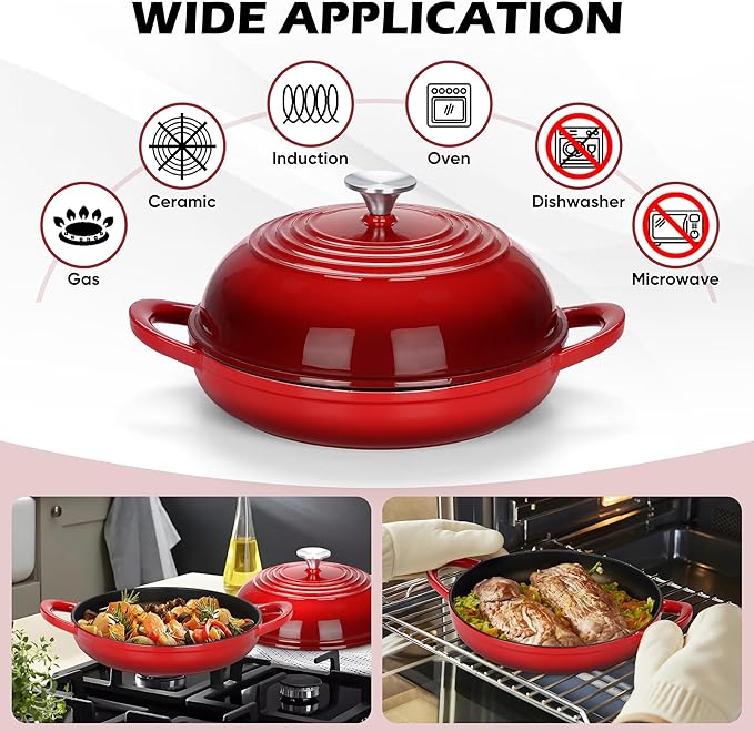 Bread Dutch Oven for Sourdough Baking (5.5 QT), Joyfair Enameled Cast Iron Dutch Oven Pot with Lid, Sourdough Bread Pan with Heavy Duty Dual Handles, Non-Stick & Even Heat, Oven-safe up to 500°F, Red - Image 5