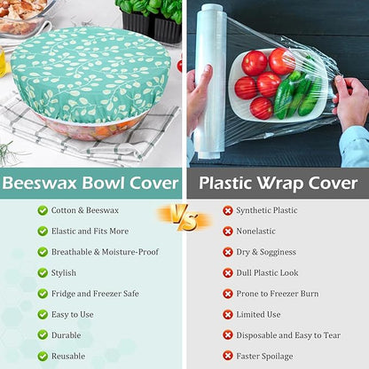 5-Size Reusable Beeswax Bowl Covers for Bread Proofing, Cotton Cloth Flexible Beeswax Wraps for Food Storage(Green Leaves) - Image 7