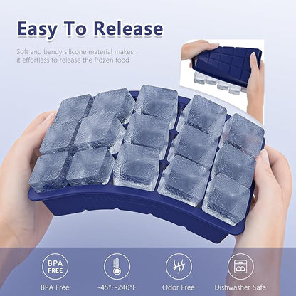 Silicone Ice Cube Tray 3 Pack, HANCELANT Ice Cube Mold, Ice Trays for Freezer with Lid for Whiskey, Baby Food, BPA Free, Easy Release - Image 4