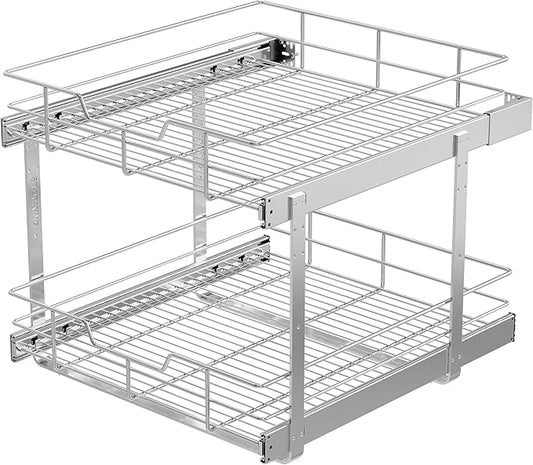 2 Tier Pull Out Cabinet Organizer 20" W X 22" D, Slide Out Drawers For Kitchen Cabinets, Pull Out Drawers For Cabinets Capacity Heavy Duty Caddy, Cabinet Pullout Shelves Chrome-Plated,Bathroom Pantry by STORKING