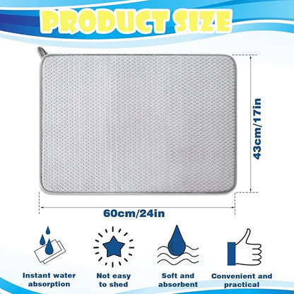 3 Pack Microfiber Dish Drying Mat,24 x 17 inch Super Absorbent Drying Pad,Large Size Dish Drying Mat for Countertops,Sinks,Draining Racks,Gray - Image 2