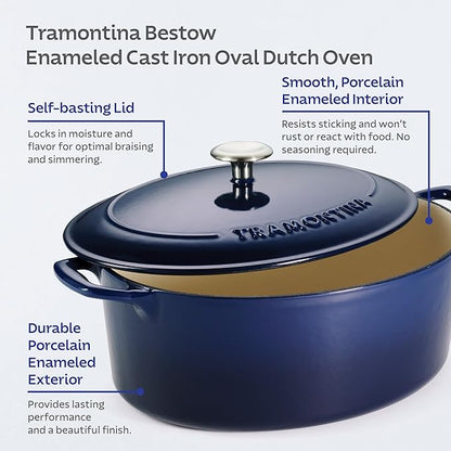 Tramontina Bestow Enameled Cast Iron Oval Dutch Oven Pot with Lid, Large 7-quart, Blue - Image 5