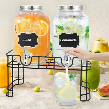 1 Gallon Glass Drink Dispensers For Parties-Set of 2,Drink Dispenser with Fruit Infuser & Stand,Juice or Beverage Dispenser for BBQ, Picnic, Party,Laundry Detergent Dispenser - Image 8