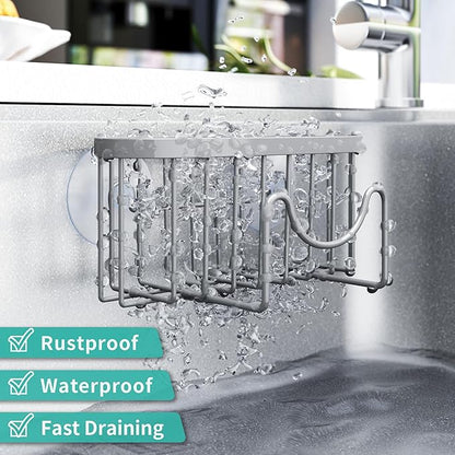 HapiRm Sponge Holder for Kitchen Sink - Sink Caddy with Unique M-Shaped, 2 Installation Methods Kitchen Organizer, Rustproof Stainless Steel Sponge Caddy - Grey - Image 4