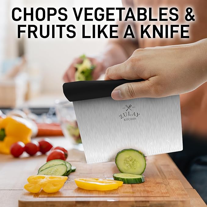 Zulay Premium Multi-purpose Stainless Steel Bench Scraper & Chopper, Easy to Read Etched Markings for Perfect Cuts, Quick & Easy Multi-use Dough Scraper, Dough Cutter & Pastry Scraper (Black) - Image 4