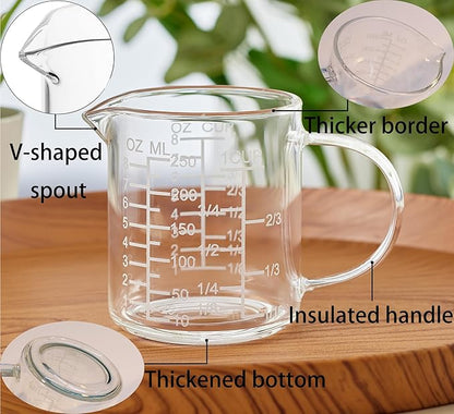 Ackers Mirror Scale Glass Measuring Cup-[Insulated handle | V-Shaped Spout]-Made of High Borosilicate Glass Measuring Cup for Kitchen or Restaurant, Easy to Read, 250 ML (8 Oz, 1 Cup) - Image 2