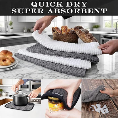 Oven Mitts and Pot Holders Sets 6pcs, Kitchen Oven Glove,High Heat Resistant 550 Degree Extra Long Oven Mitts and Potholders with Non-Slip Silicone Surface for Home Essentials (Grey) (Gray 2) - Image 6
