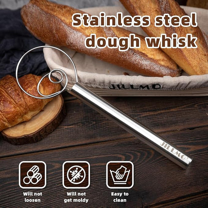 Jillmo Danish Dough Whisk, 12inch Stainless Steel Bread Whisk