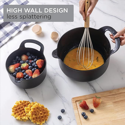 COOK WITH COLOR Nesting Plastic Mixing Bowl Set with Pour Spouts and Handles, Black Speckled, 6 Piece Non-Slip - Image 6