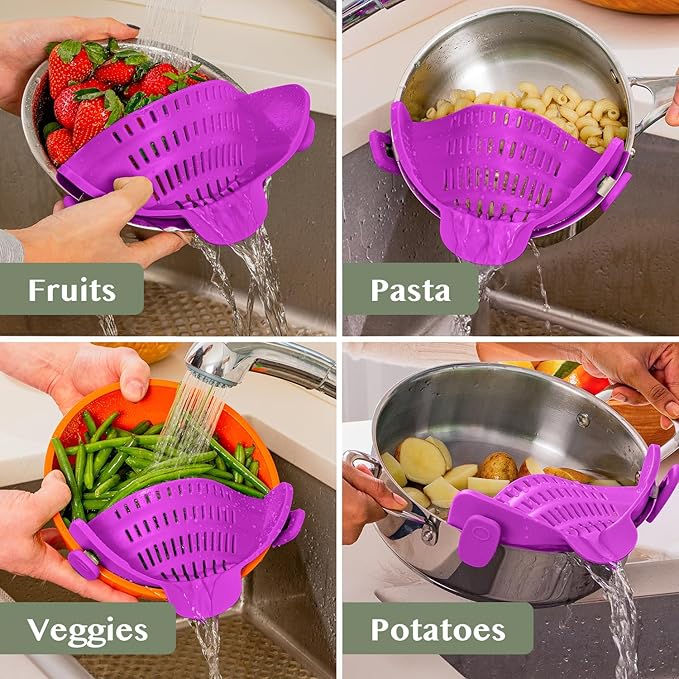 Kitchen Gizmo Snap N Strain Pot and Pasta Strainer - Strainers and Colanders - Adjustable Silicone Clip On Strainer for Pots, Pans, and Bowls - Kitchen Colander - Purple - Image 7