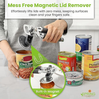 Spring Chef Stainless Steel Can Opener - Manual with Soft Grip Handles, Easy Turn, Heavy Duty Hand Can Openers for Seniors with Smooth Edge - Magnetic Lid Remover - Gray - Image 5