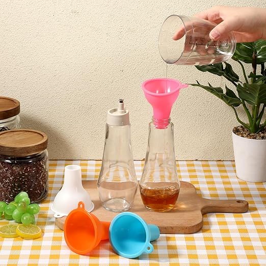 4 Pack Silicone Funnel, 3 Inch Wide Mouth Funnel for Kitchen Use Filling Bottles Flexible Kitchen Funnels for Home Restaurant Squeeze Bottles Jars Cans Water Liquid Oil or Powder Transfer