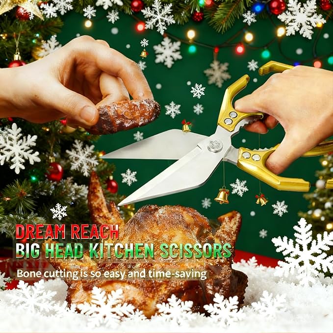 Multifunctional Heavy-Duty Kitchen Shears,Kitchen Shears for Cutting Chicken,Kitchen Scissors for Food, Japanese High-Carbon Steel Culinary Shears,for Chicken,Bone Cutting,Christmas Gifts (Gold)