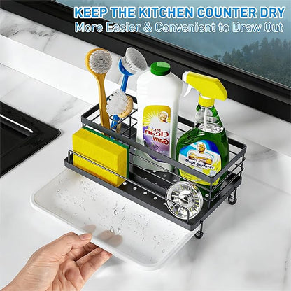 Cisily Gray Sponge Holder for Kitchen, Sink Caddy Sink Organizer Rack for Kitchen Accessories with Drip Tray, Rustproof and Non-slip, Soap Dispenser Countertop Organizer Essentials for New Home - Image 3