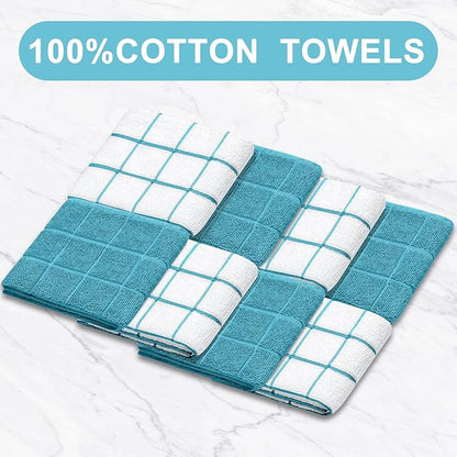 Oven Mitts Kitchen Towels and Dishcloths Pot Holders Sets, Oven Gloves Kitchen Dish Towels 500 Degree Heat Resistant Potholders with Non-Slip Silicone Surface for Cooking, Grilling, Baking-Blue - Image 5