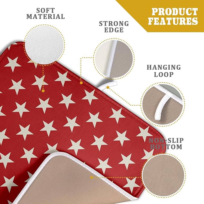 Patriotic July of 4th Red Star Dish Drying Mat for Kitchen Counter 16x18 Memorial Independence Day Absorbent Reversible Microfiber Drying Mats Kitchen Countertop Protector Dishes Drainer Rack Pad - Image 4