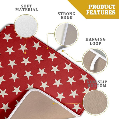 Patriotic July of 4th Red Star Dish Drying Mat for Kitchen Counter 16x18 Memorial Independence Day Absorbent Reversible Microfiber Drying Mats Kitchen Countertop Protector Dishes Drainer Rack Pad - Image 4