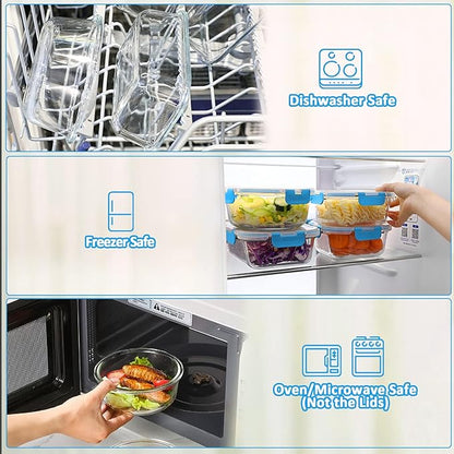 M MCIRCO 30 Pieces Glass Food Storage Containers with Upgraded Snap Locking Lids,Glass Meal Prep Containers Set - Airtight Lunch Containers, Microwave, Oven, Freezer and Dishwasher Friendly, Blue - Image 4