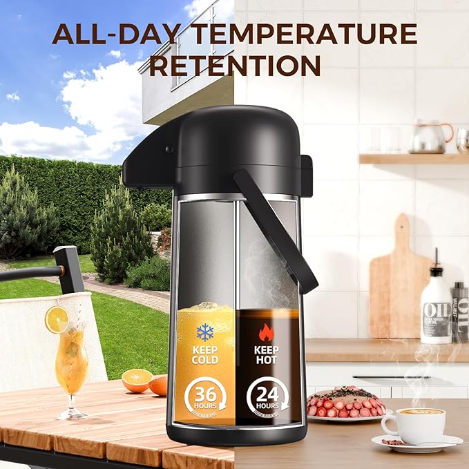 Coffee Carafe for Keeping Hot - Gezoss 85OZ / 2.5L Airpot Coffee Dispenser with Pump - Large Coffee Carafe for Hot Drinks Tea Liquid - Insulated Stainless Steel Hot Water Beverage Urn for Parties - Image 4
