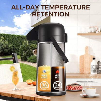Coffee Carafe for Keeping Hot - Gezoss 85OZ / 2.5L Airpot Coffee Dispenser with Pump - Large Coffee Carafe for Hot Drinks Tea Liquid - Insulated Stainless Steel Hot Water Beverage Urn for Parties - Image 4