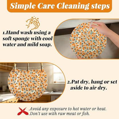 OHIYO Reusable Beeswax Bowl Covers (2 Large), Elastic Cotton Cloth Sourdough Bread Cover, 12 inch Reusable Bowl Caps for Bread Proofing Baskets and Large Mixing Containers