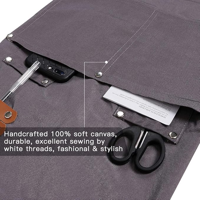 Mignongirl Chef Apron,Cross Back Apron for Men Women with Adjustable Straps and Large Pockets,Canvas,M-XXL (Grey) - Image 4