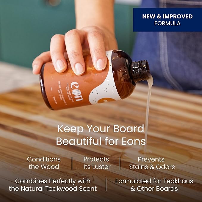 Teakhaus Carving Board and Cutting Board Oil Set - Includes Small (S) Wood Cutting Board with Juice Groove and EON Food Grade Mineral Oil - Knife-Friendly - FSC Certified - Image 3