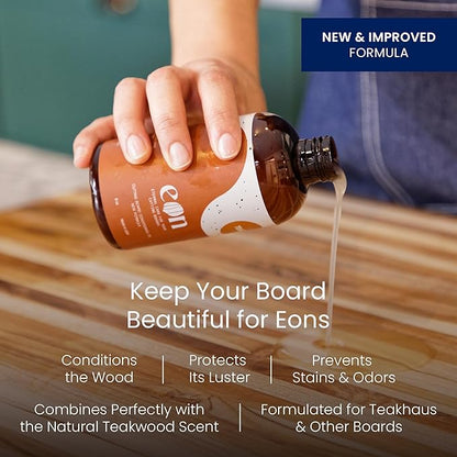 Teakhaus Carving Board and Cutting Board Oil Set - Includes Small (S) Wood Cutting Board with Juice Groove and EON Food Grade Mineral Oil - Knife-Friendly - FSC Certified - Image 3