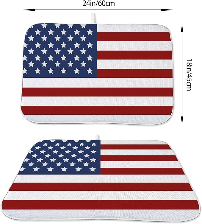 Memorial Day Dish Drying Mats 18x24 Independence Day Red American Flag Striped Star Drying Mats Patriotic Outdoor Decoration Absorbent 4th Of July Drying Pad for Counter Kitchen Dining Room
