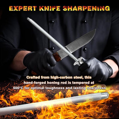 Knife Sharpener Rod, Kitchen Knives Sharpener Carbon Steel Professional Knife Sharpening Steel, Honing Rod with Hanging Holes (13 inches), T - Image 4
