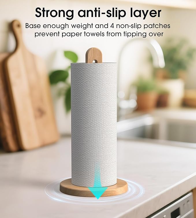 Wooden Paper Towel Holder Stand for Jumbo Roll - Stylish Kitchen Paper Rack Bathroom Towel Roll Stand Organizer, UB, Solid Wood Simply Standing Countertop Paper Roll Holder, Standard - Image 2