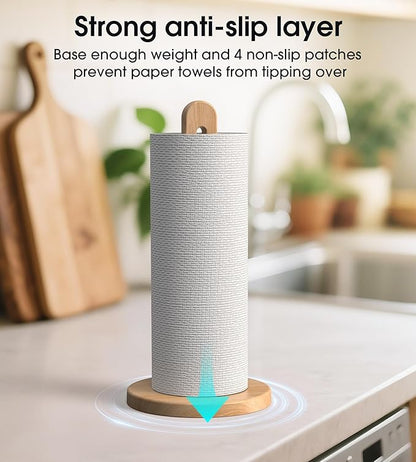 Wooden Paper Towel Holder Stand for Jumbo Roll - Stylish Kitchen Paper Rack Bathroom Towel Roll Stand Organizer, UB, Solid Wood Simply Standing Countertop Paper Roll Holder, Standard - Image 2