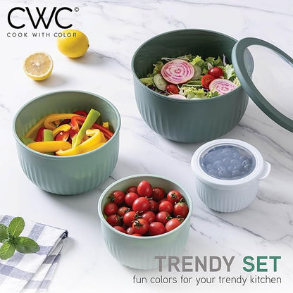 COOK WITH COLOR Prep Bowls with Lids- Wide and Deep Nesting Plastic Small Mixing Bowl Set with Lids, 8 Piece Set - Deep Bowls, Sage - Image 3