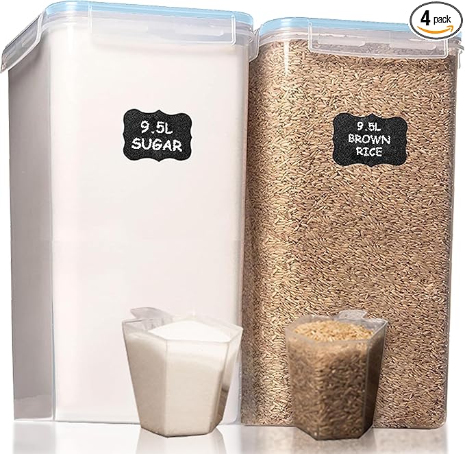 Shazo 2 PC (9.5L | 321 Oz) Extra Large Bulk Food Storage Containers with Airtight Lids for Flour, Sugar, Rice, Cereal & Pasta - Leakproof, BPA-Free Plastic Canisters for Kitchen & Pantry Organization by Shazo