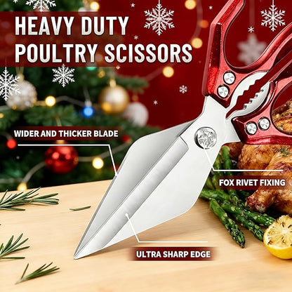 Multifunctional Heavy Duty Poultry Shears, Japanese High-Carbon Steel Kitchen Shears, Kitchen Scissors for Food,Stainless Steel Meat Scissors for Cutting Chicken, Turkey, Meat and Food Prep (Red)