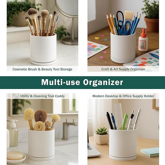 D'vine Dev 360° Rotating Utensil Holder Set – 7.2"+5" Kitchen Utensil Crocks for Countertop, Modern Cooking Tool Organizers for Kitchen Storage +Décor, Oatmeal, Set of 2, 72-Z-D-1 - Image 7