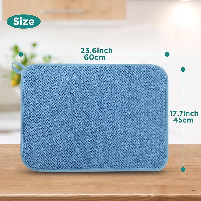 GeeRic Microfiber Dish Drying Mat, Super Absorbent Kitchen Dish Drying Pad for Mother's Day, Reversible Gift Mats for Countertop, 17.8 * 23.6 inch Blue - Image 2