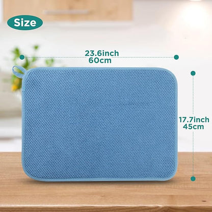 GeeRic Microfiber Dish Drying Mat, Super Absorbent Kitchen Dish Drying Pad for Mother's Day, Reversible Gift Mats for Countertop, 17.8 * 23.6 inch Blue - Image 2