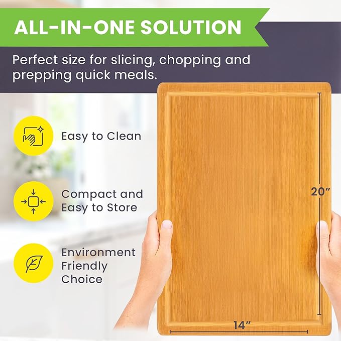 20 Inch Bamboo Wood Cutting Board Featuring Super-Sized Glue-Free Surface™ – Heavy Duty Butcher Block for Safe Meal Prep, Chopping & Carving with Lifetime Replacements - Rectangle - Image 2